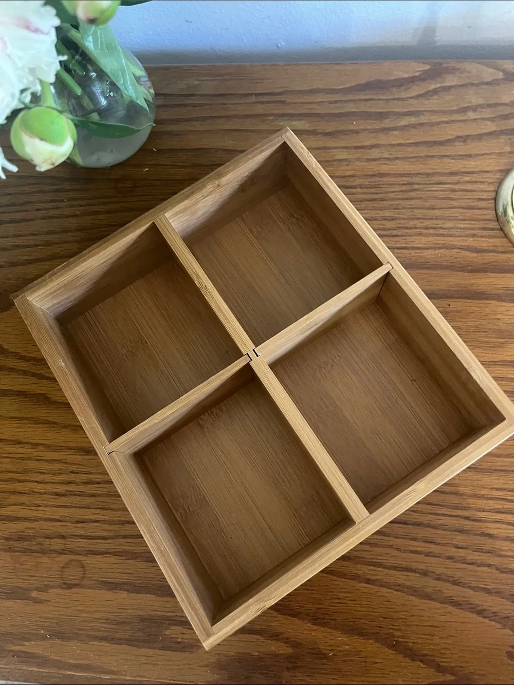Natural Bamboo 4-Compartment Organizer Tray/ shelf
